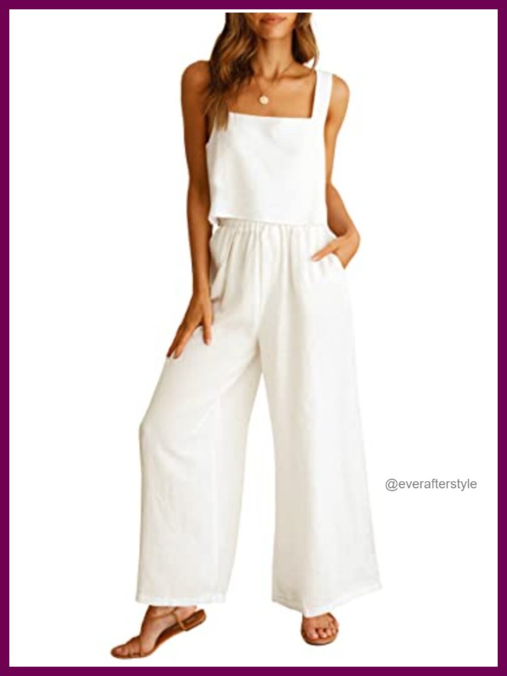 Linen 2 Piece Set Crop Top Wide Leg Pants Summer
